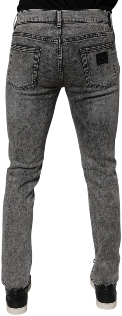 Dolce & Gabbana Dark Gray Washed Cotton Slim Fit Denim Jeans Grijs