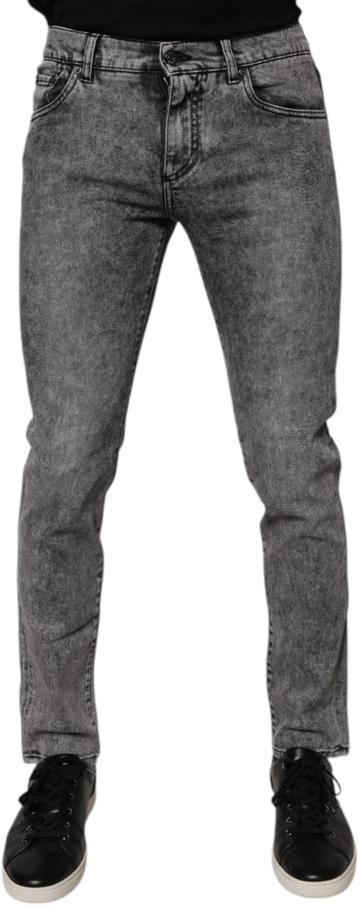 Dolce & Gabbana Dark Gray Washed Cotton Slim Fit Denim Jeans Grijs