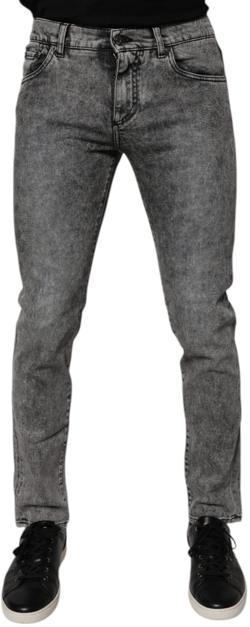 Dolce & Gabbana Dark Gray Washed Cotton Slim Fit Denim Jeans Grijs