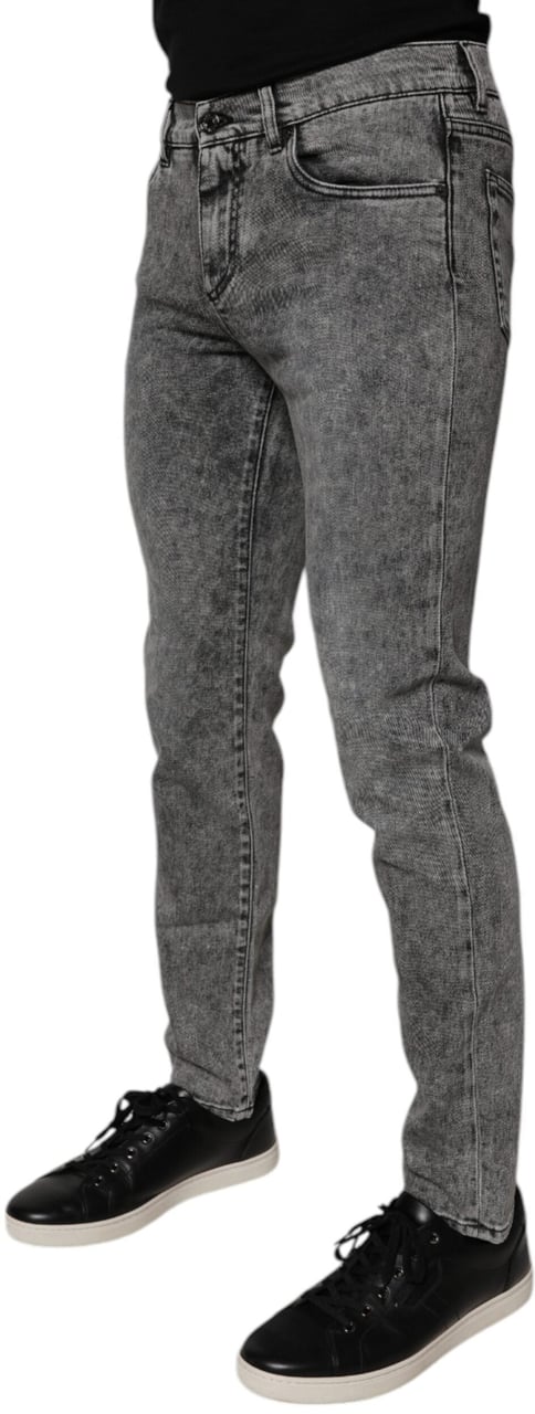 Dolce & Gabbana Dark Gray Washed Cotton Slim Fit Denim Jeans Grijs