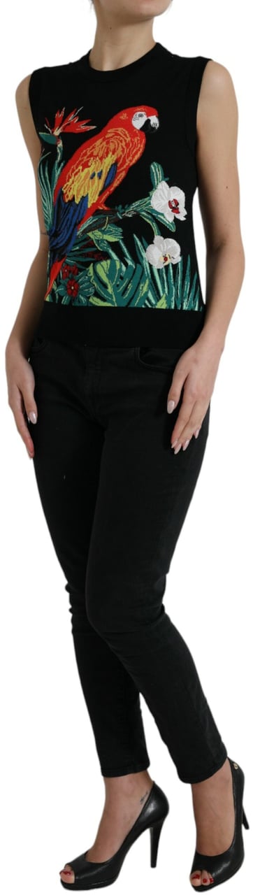 Dolce & Gabbana Black Jungle Crew Neck Sleeveless Tank Top Zwart