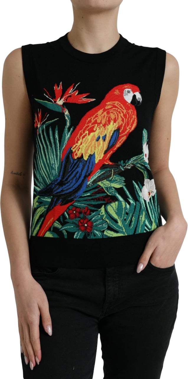 Dolce & Gabbana Black Jungle Crew Neck Sleeveless Tank Top Zwart