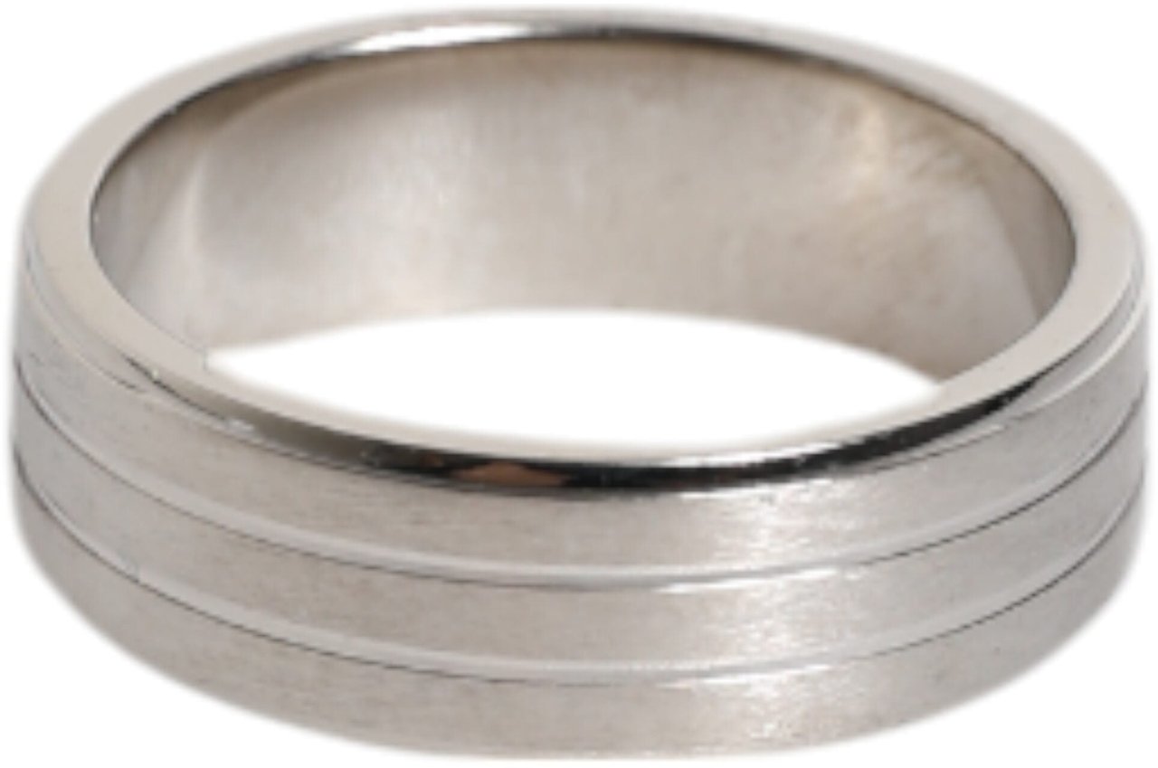 Dolce & Gabbana Silver Tone Brass Clear Crystal DG Logo Ring Zilver