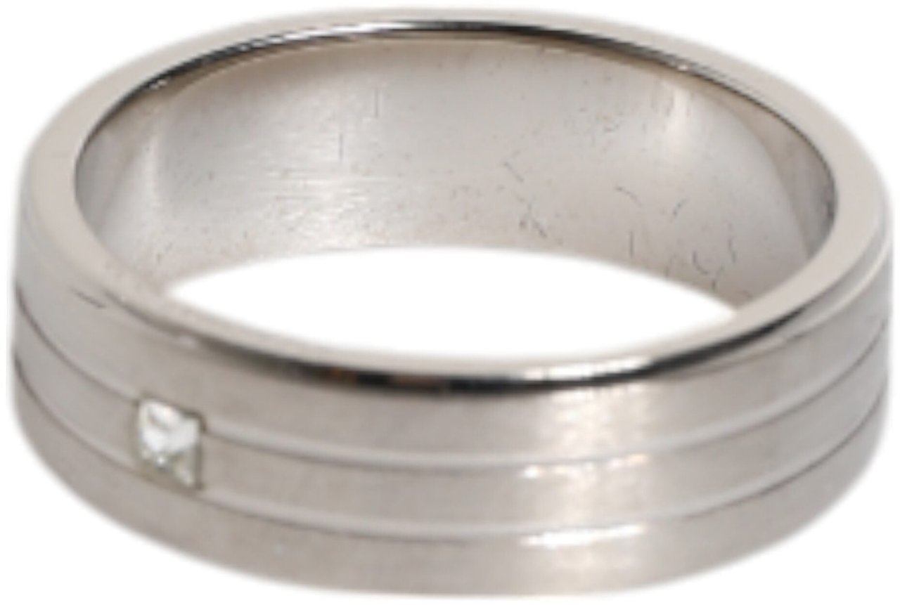Dolce & Gabbana Silver Tone Brass Clear Crystal DG Logo Ring Zilver