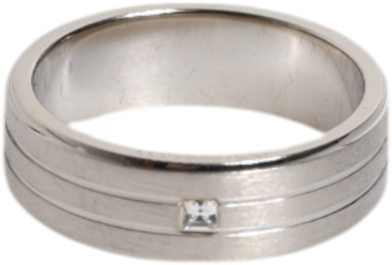 Dolce & Gabbana Silver Tone Brass Clear Crystal DG Logo Ring Zilver
