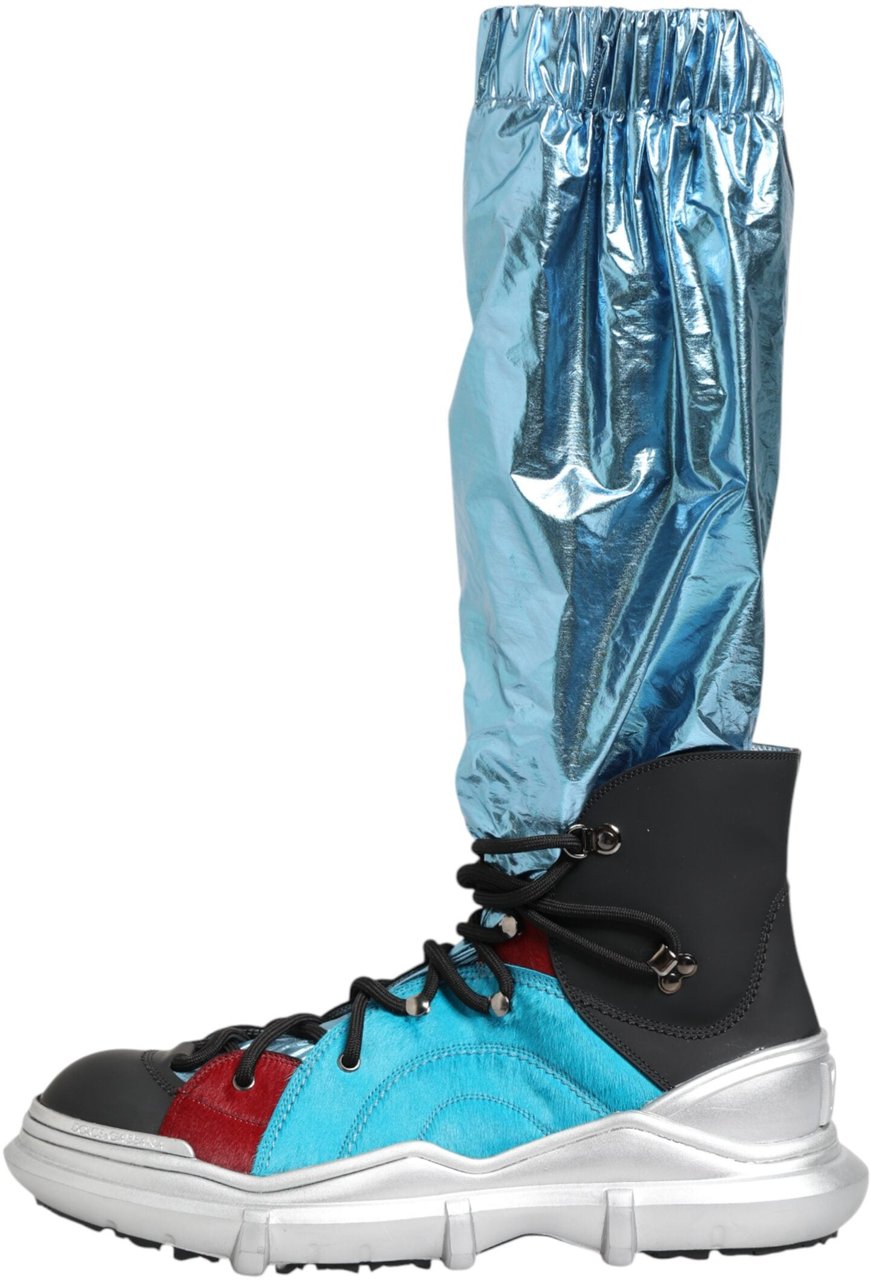 Dolce & Gabbana Blue Lace Up Over The Knee Socks Men Boots Shoes Blauw