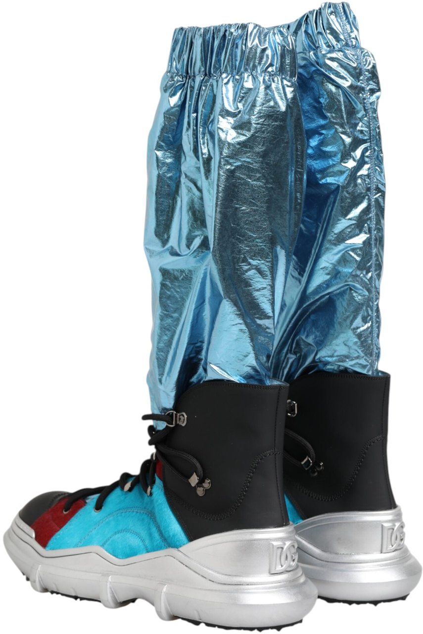 Dolce & Gabbana Blue Lace Up Over The Knee Socks Men Boots Shoes Blauw