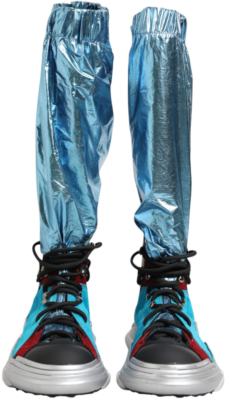 Dolce & Gabbana Blue Lace Up Over The Knee Socks Men Boots Shoes Blauw