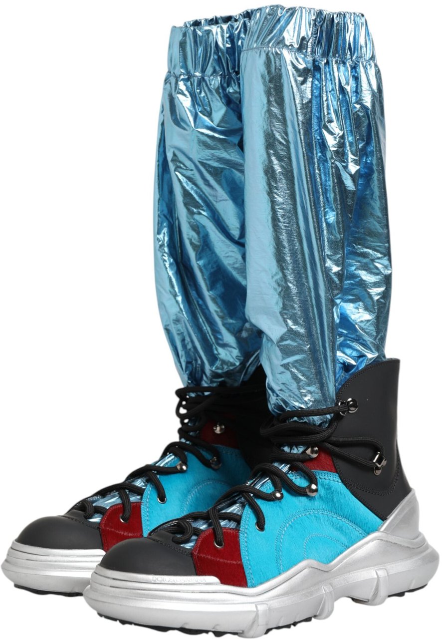 Dolce & Gabbana Blue Lace Up Over The Knee Socks Men Boots Shoes Blauw