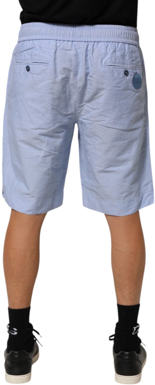 Dolce & Gabbana Light Blue Linen Mid Waist Men Bermuda Shorts Blauw