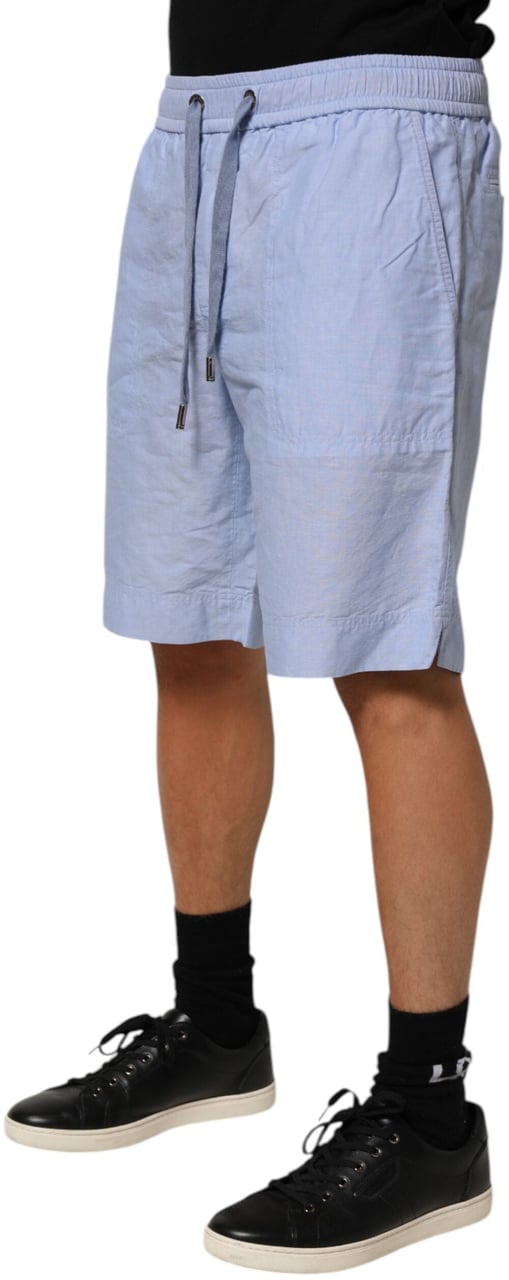 Dolce & Gabbana Light Blue Linen Mid Waist Men Bermuda Shorts Blauw