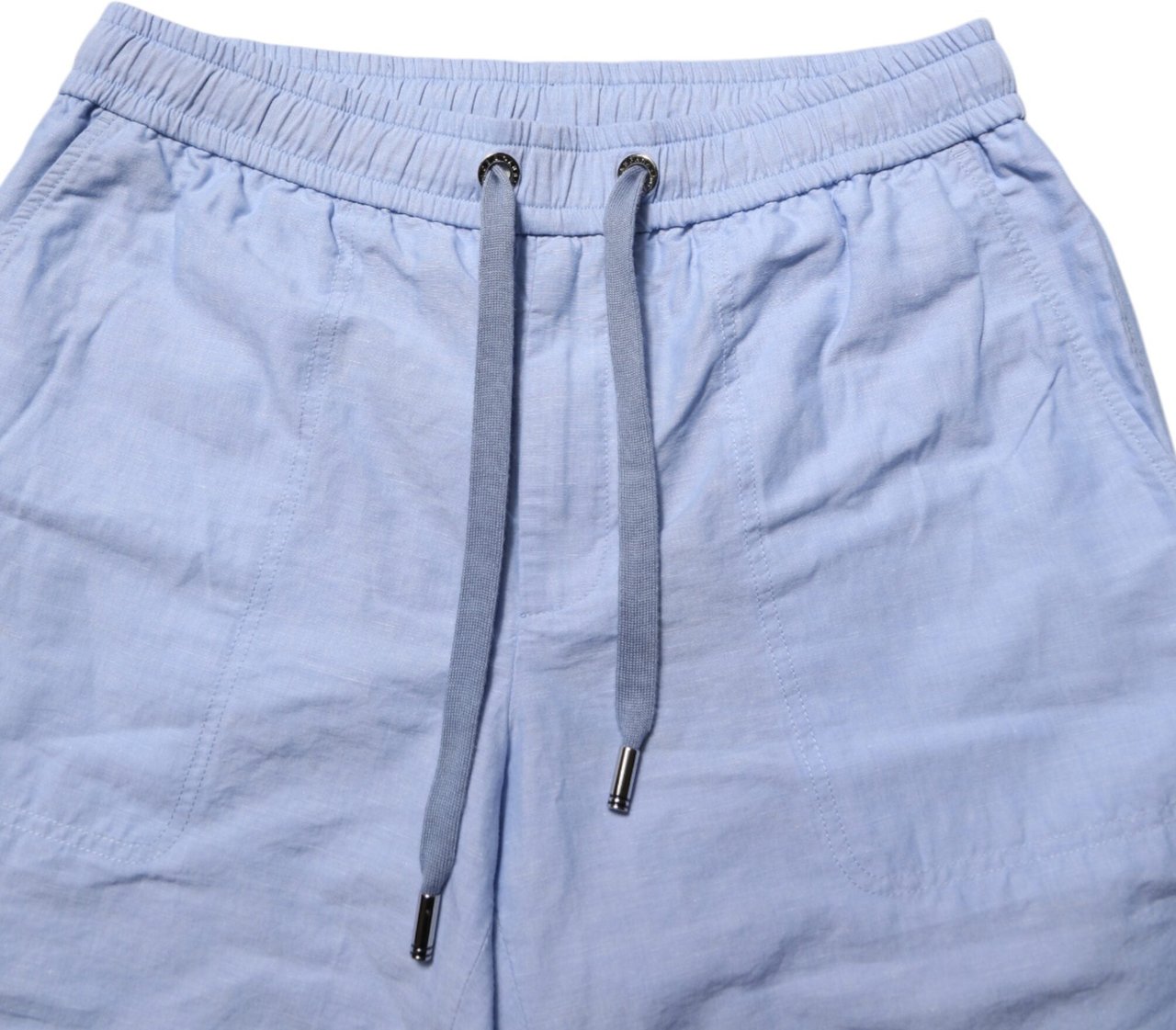 Dolce & Gabbana Light Blue Linen Mid Waist Men Bermuda Shorts Blauw