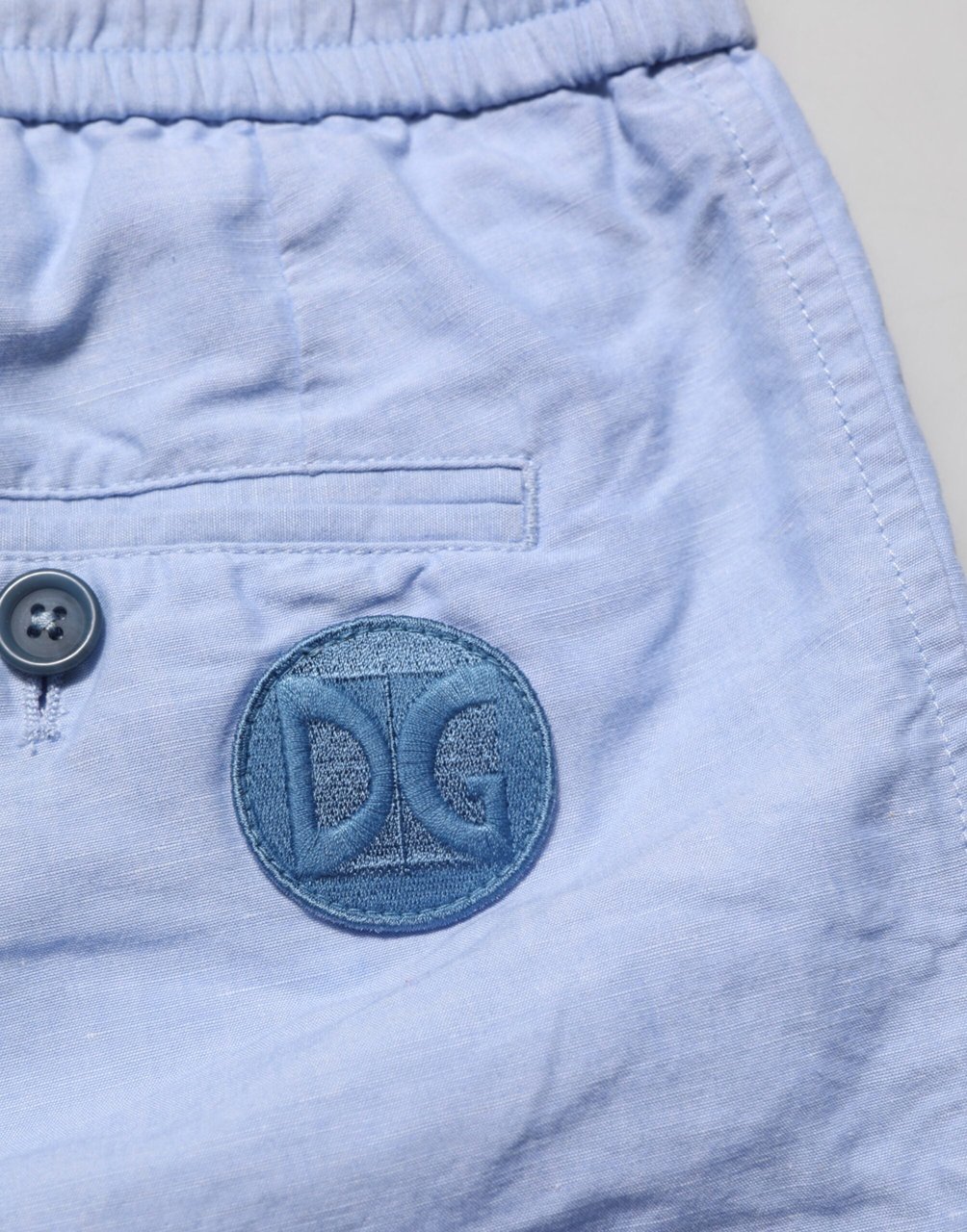 Dolce & Gabbana Light Blue Linen Mid Waist Men Bermuda Shorts Blauw