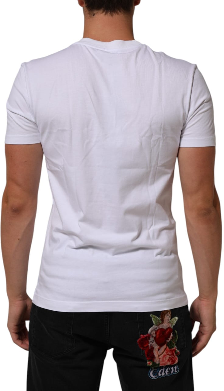 Dolce & Gabbana White Cotton Logo Print Crew Neck Men T-shirt Wit