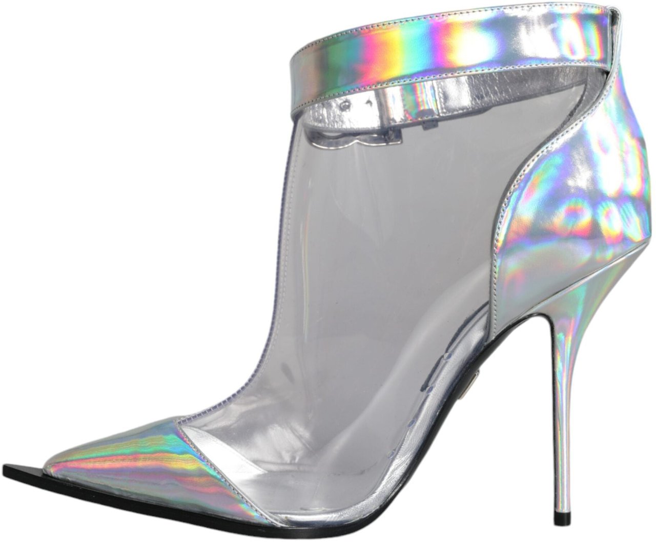 Dolce & Gabbana Silver Iridescent PVC Pointed Short Boots Shoes Zilver