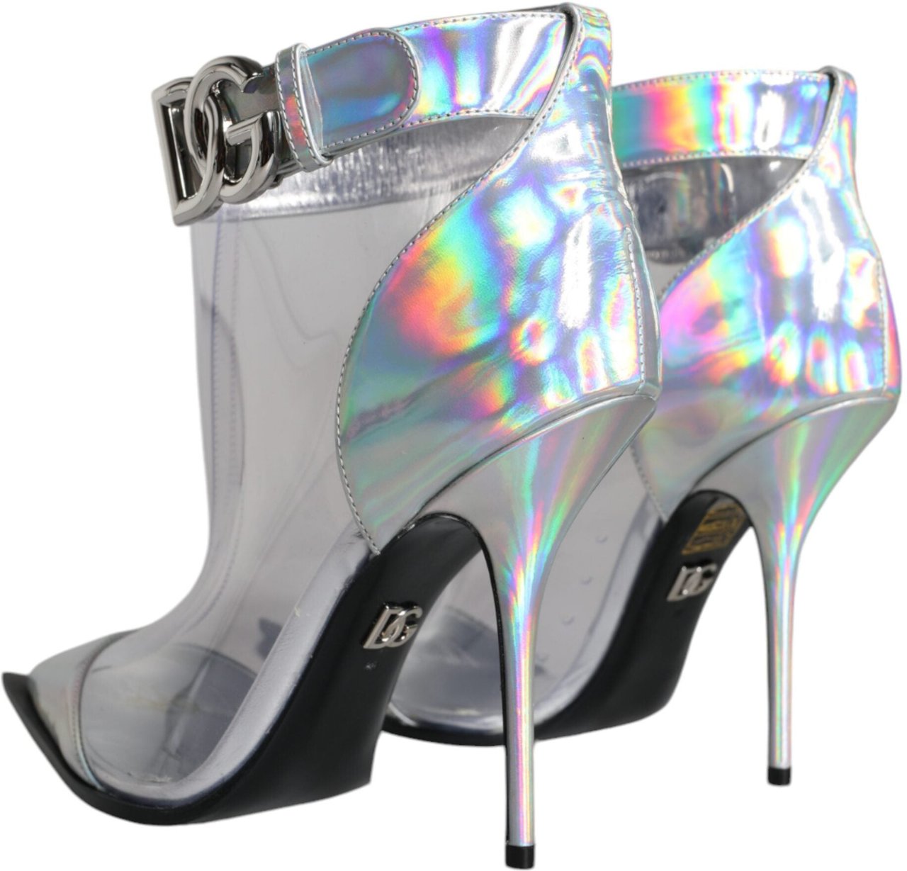 Dolce & Gabbana Silver Iridescent PVC Pointed Short Boots Shoes Zilver