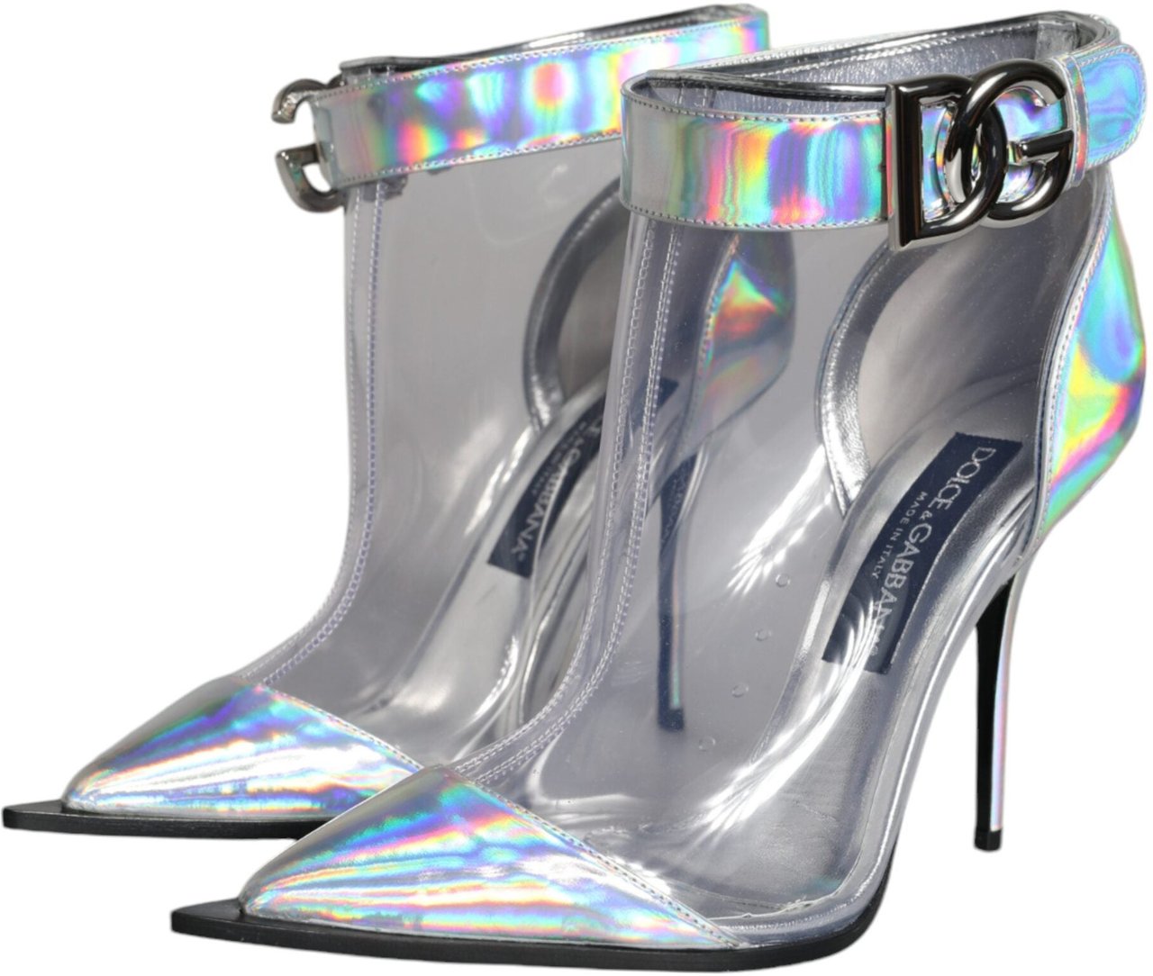 Dolce & Gabbana Silver Iridescent PVC Pointed Short Boots Shoes Zilver