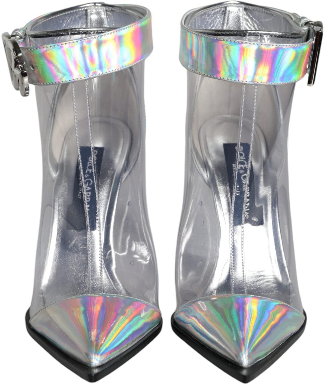 Dolce & Gabbana Silver Iridescent PVC Pointed Short Boots Shoes Zilver