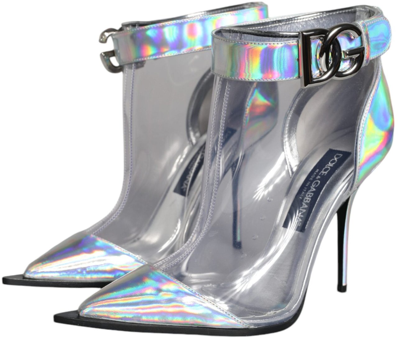Dolce & Gabbana Silver Iridescent PVC Pointed Short Boots Shoes Zilver