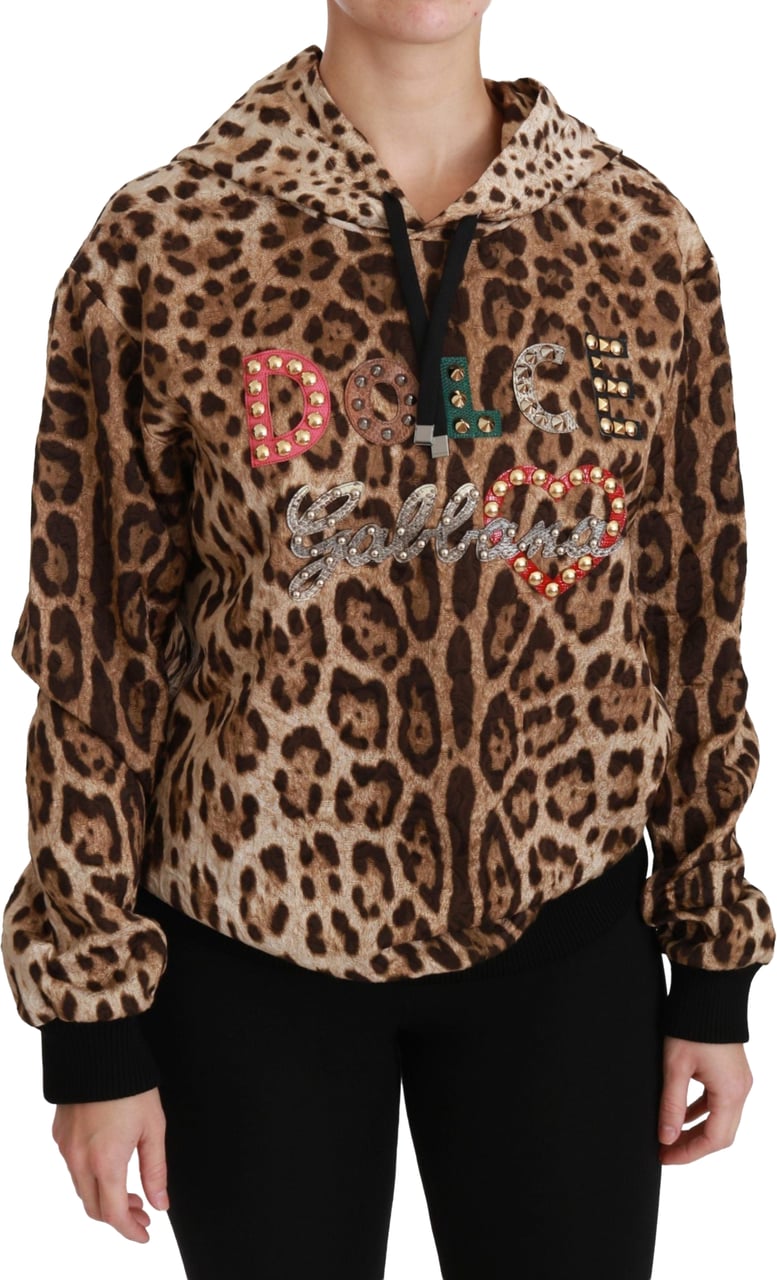Dolce & Gabbana Brown Hooded Studded Ayers Leopard Sweater Bruin