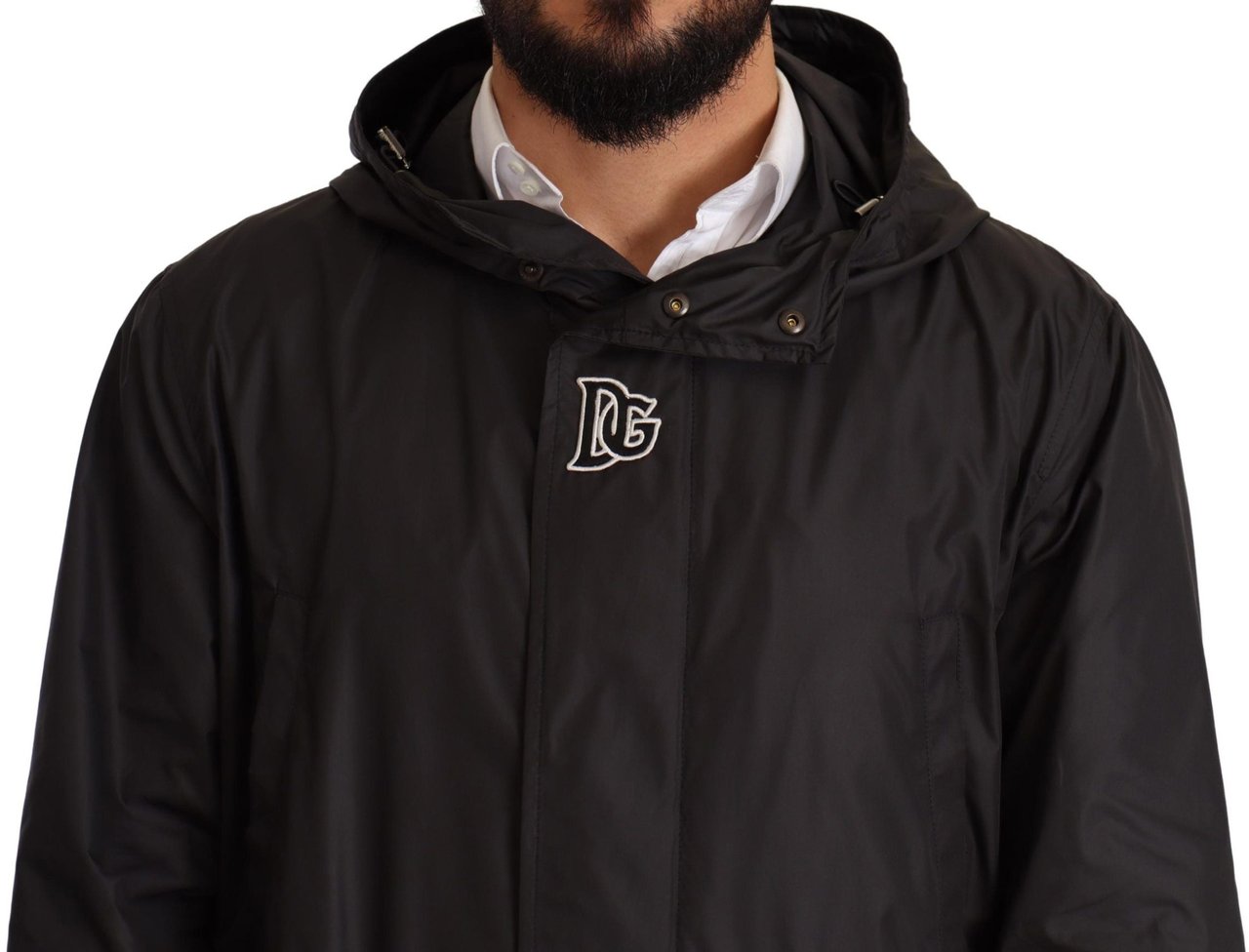 Dolce & Gabbana Black Hooded Mens Trench Coat Jacket Zwart
