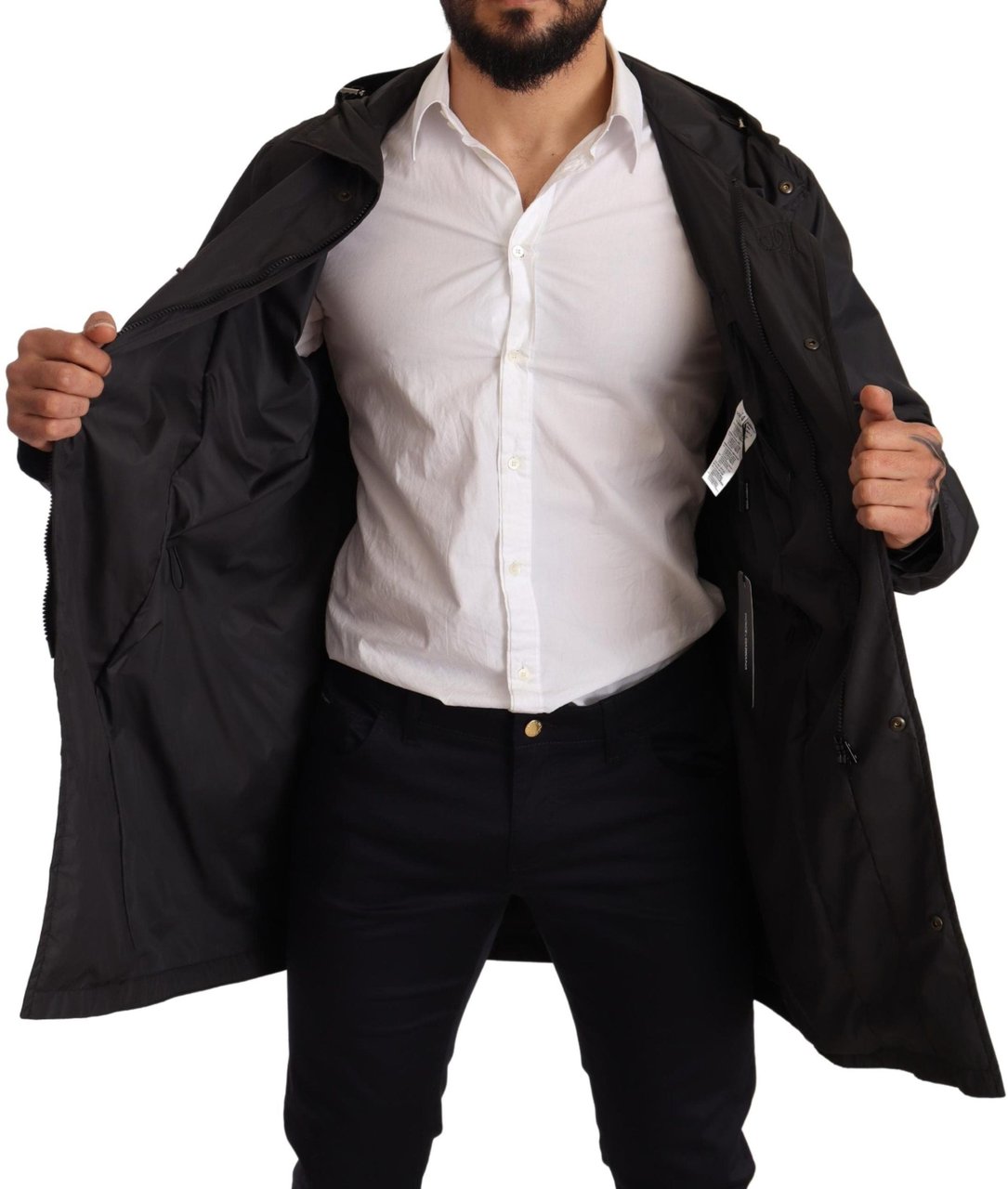 Dolce & Gabbana Black Hooded Mens Trench Coat Jacket Zwart