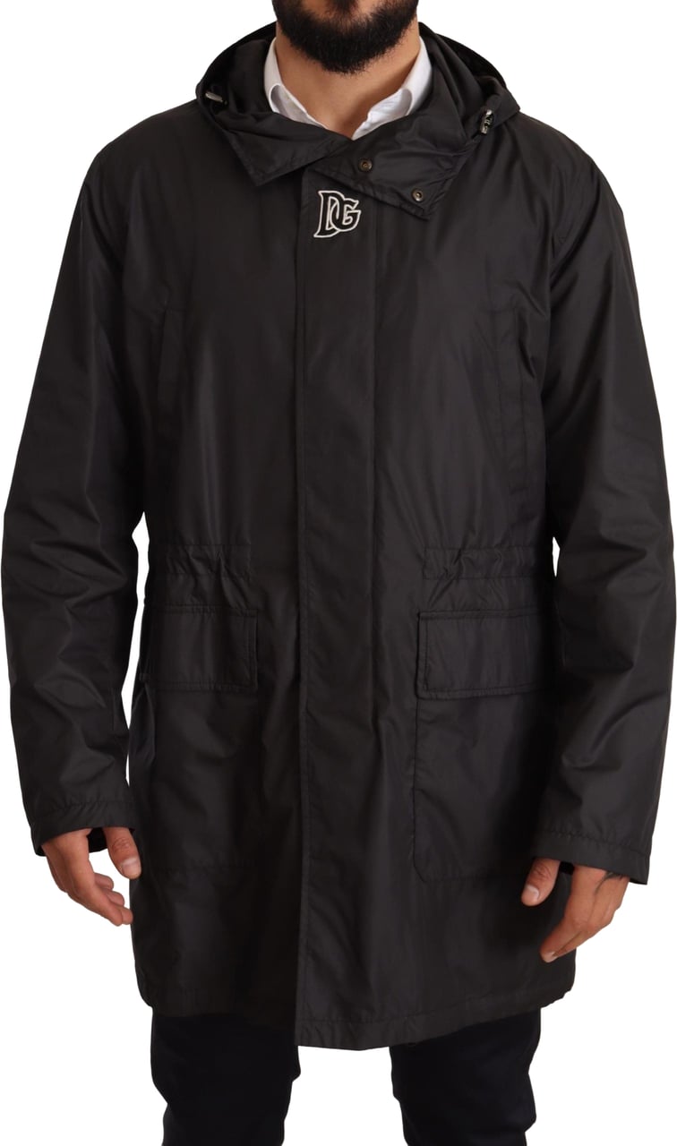 Dolce & Gabbana Black Hooded Mens Trench Coat Jacket Zwart