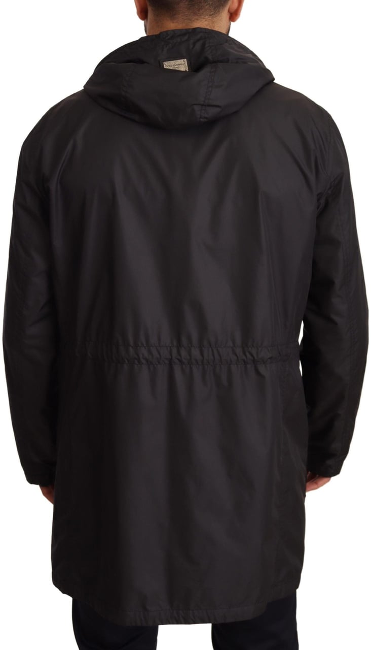 Dolce & Gabbana Black Hooded Mens Trench Coat Jacket Zwart