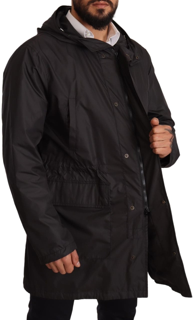 Dolce & Gabbana Black Hooded Mens Trench Coat Jacket Zwart