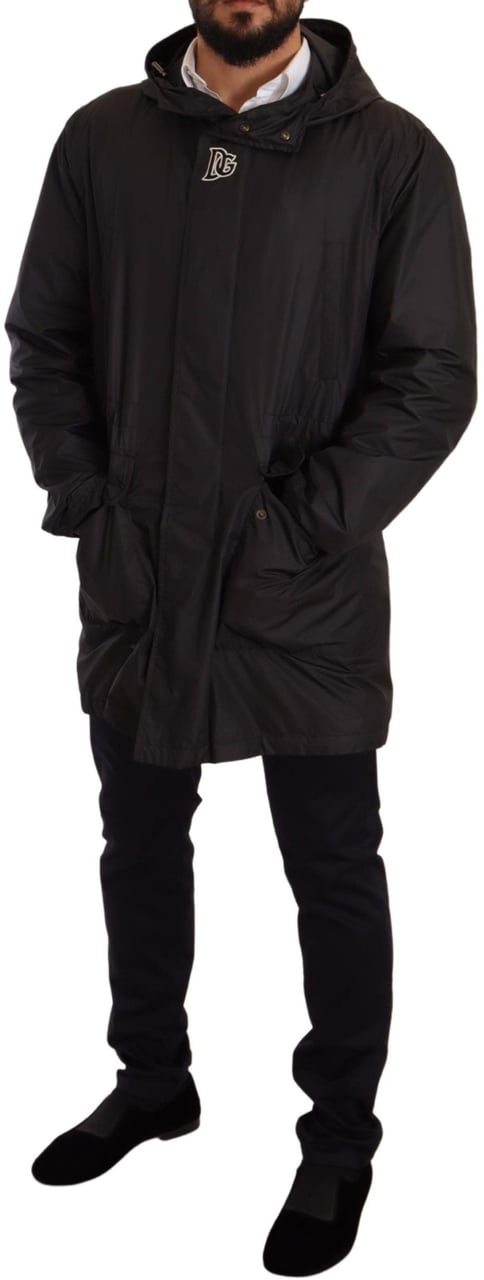 Dolce & Gabbana Black Hooded Mens Trench Coat Jacket Zwart