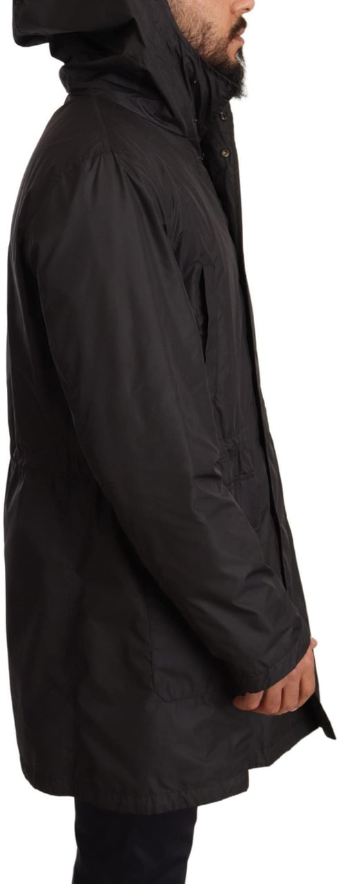 Dolce & Gabbana Black Hooded Mens Trench Coat Jacket Zwart