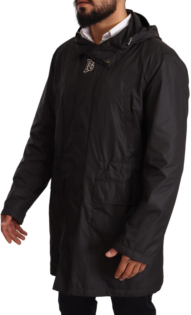Dolce & Gabbana Black Hooded Mens Trench Coat Jacket Zwart