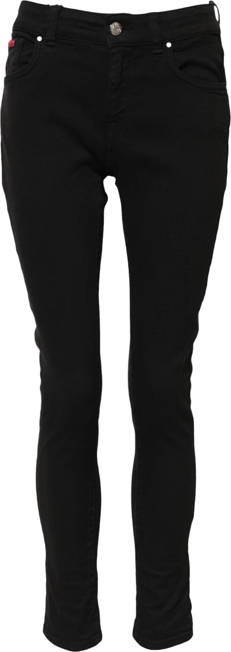 Dolce & Gabbana Black Cotton Logo Skinny Mid Waist Denim Jeans Zwart
