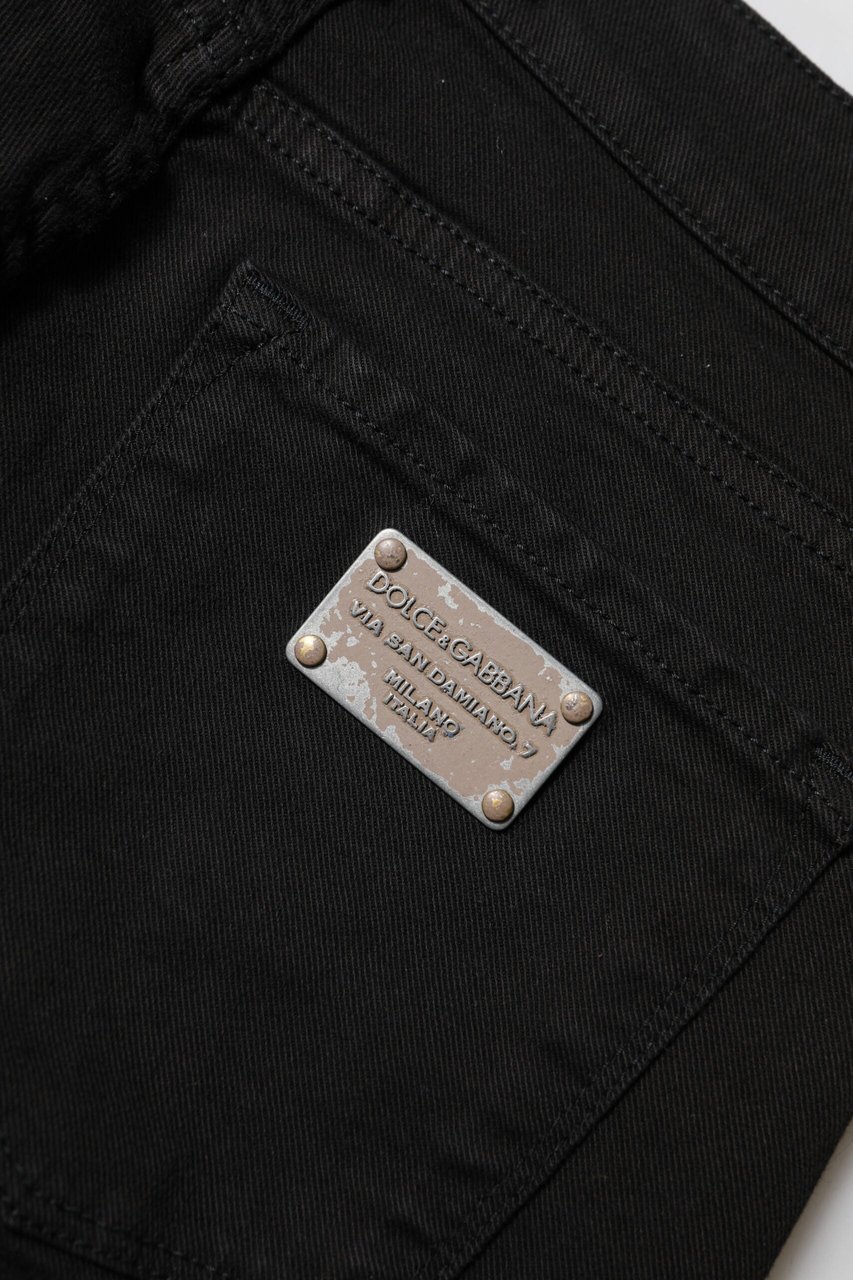 Dolce & Gabbana Black Cotton Logo Skinny Mid Waist Denim Jeans Zwart