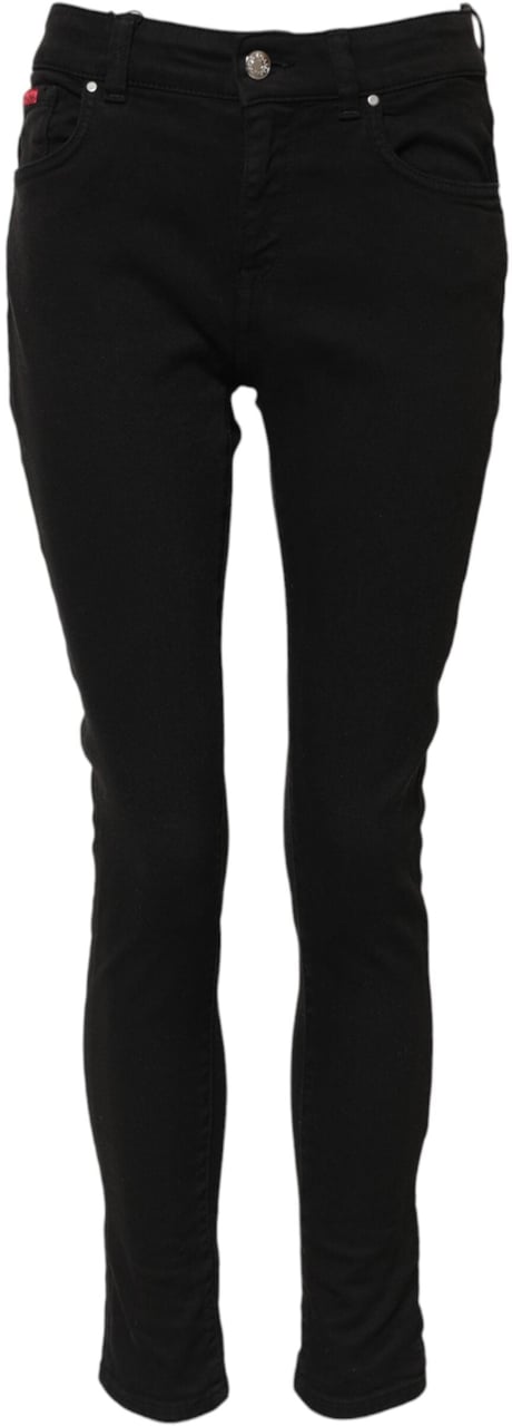 Dolce & Gabbana Black Cotton Logo Skinny Mid Waist Denim Jeans Zwart