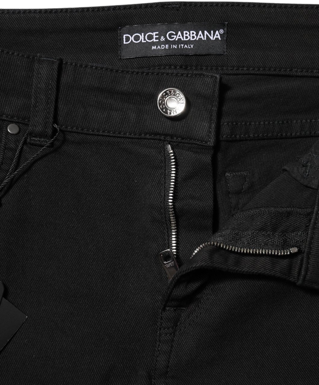 Dolce & Gabbana Black Cotton Logo Skinny Mid Waist Denim Jeans Zwart