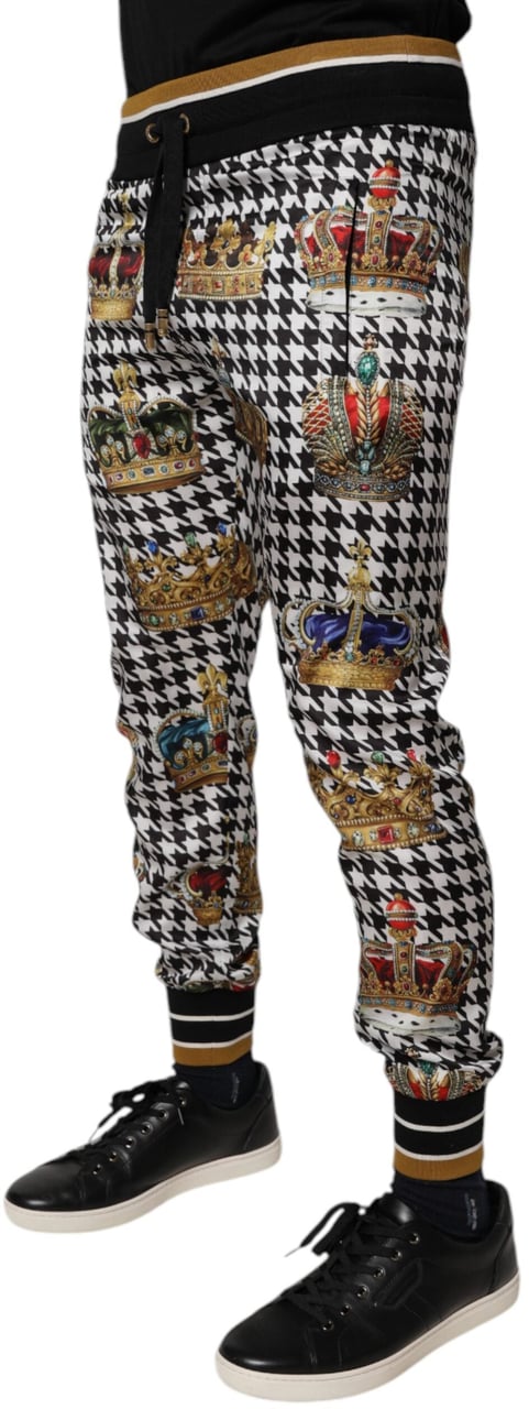 Dolce & Gabbana Multicolor Houndstooth Crown Men Sweatpants Pants Blauw