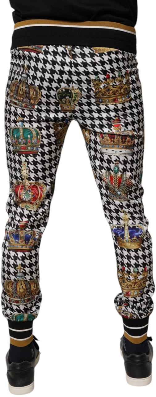 Dolce & Gabbana Multicolor Houndstooth Crown Men Sweatpants Pants Blauw