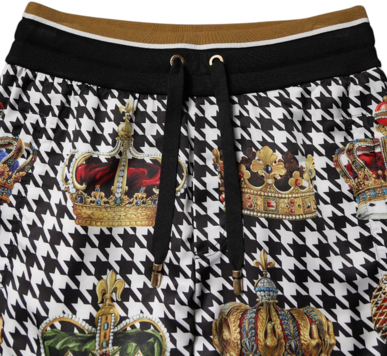 Dolce & Gabbana Multicolor Houndstooth Crown Men Sweatpants Pants Blauw