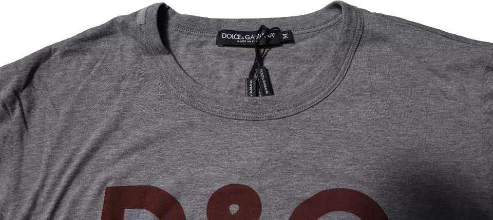 Dolce & Gabbana Gray Logo Print Cotton Crew Neck Men T-shirt Zwart