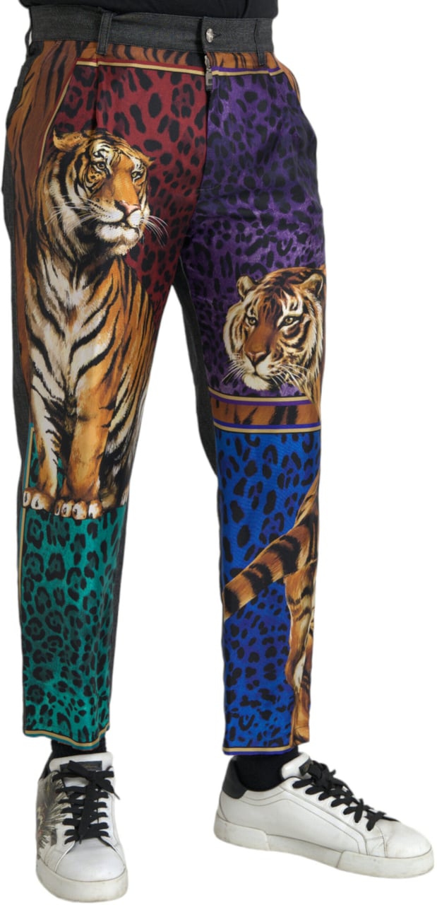 Dolce & Gabbana Multicolor Tiger Leopard Cotton Loose Tapered Pants Divers