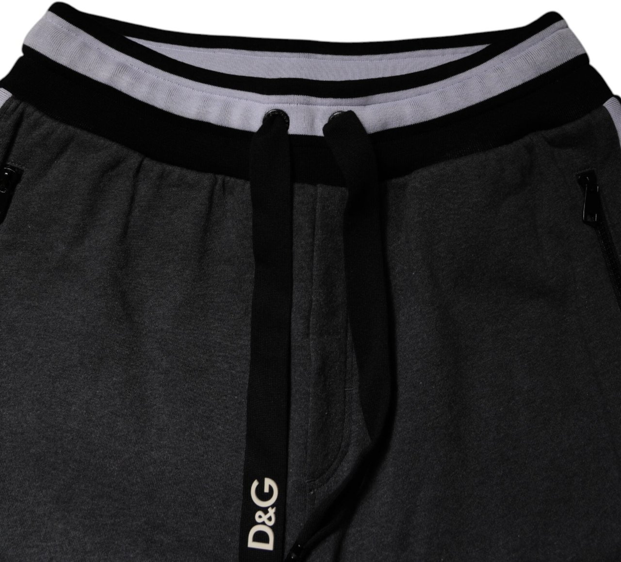 Dolce & Gabbana Black Gray Cotton Layered Men Sweatpants Pants Zwart