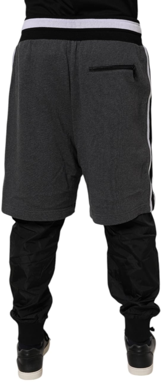 Dolce & Gabbana Black Gray Cotton Layered Men Sweatpants Pants Zwart