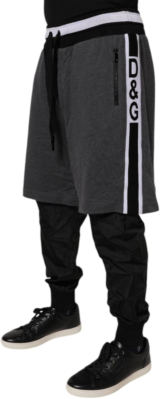 Dolce & Gabbana Black Gray Cotton Layered Men Sweatpants Pants Zwart