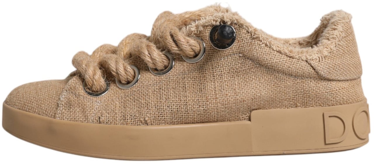 Dolce & Gabbana Brown Jute Fabric Low Top Men Sneakers Shoes Bruin
