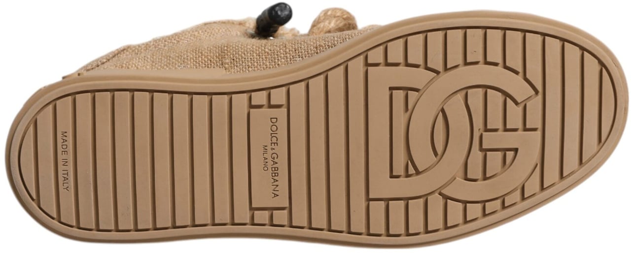 Dolce & Gabbana Brown Jute Fabric Low Top Men Sneakers Shoes Bruin