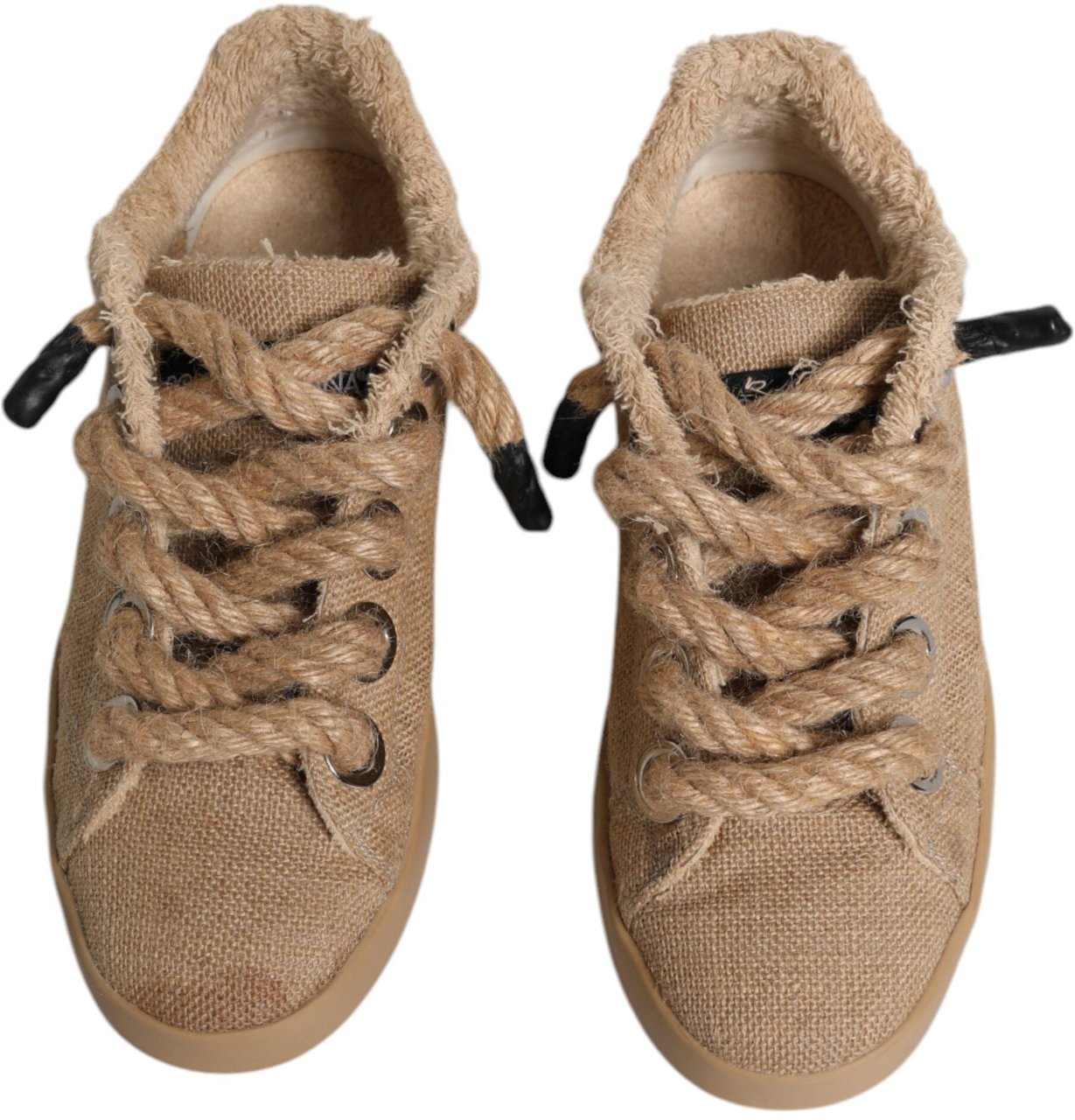 Dolce & Gabbana Brown Jute Fabric Low Top Men Sneakers Shoes Bruin