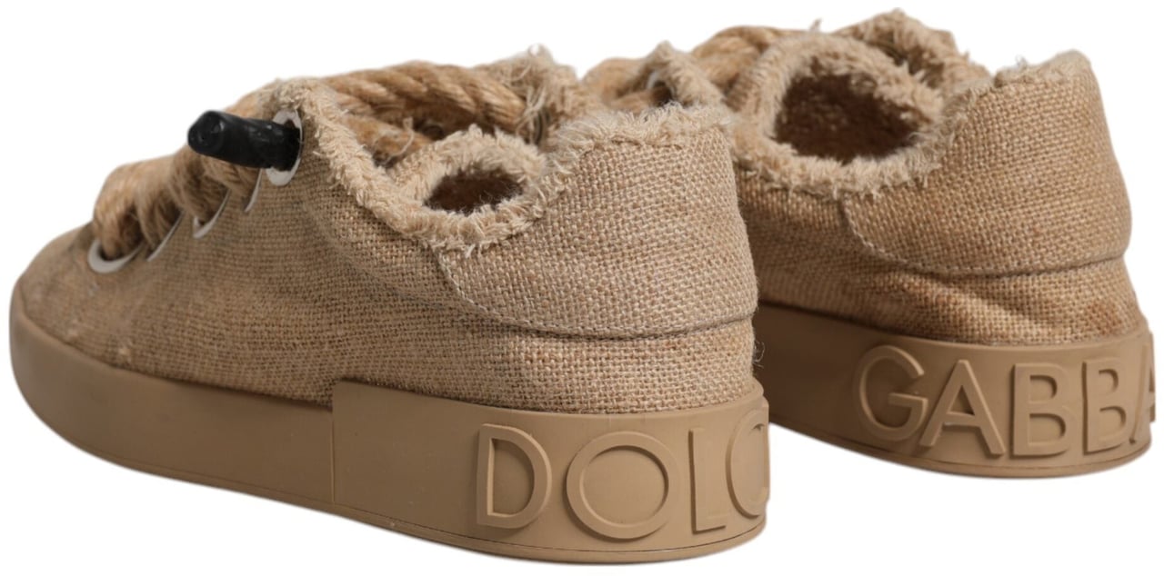 Dolce & Gabbana Brown Jute Fabric Low Top Men Sneakers Shoes Bruin