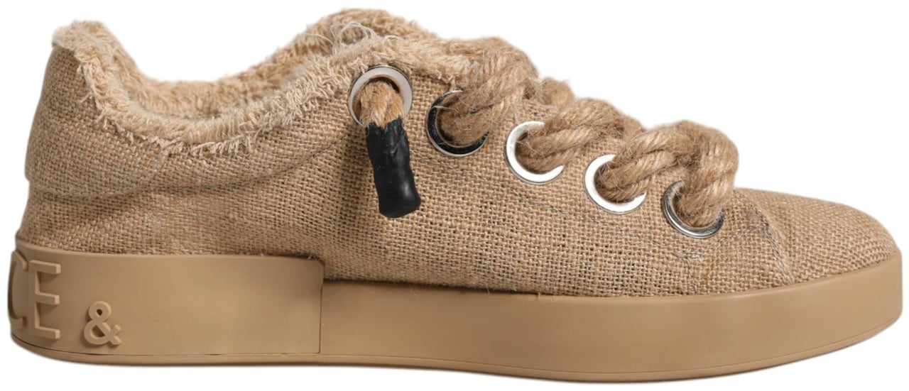 Dolce & Gabbana Brown Jute Fabric Low Top Men Sneakers Shoes Bruin