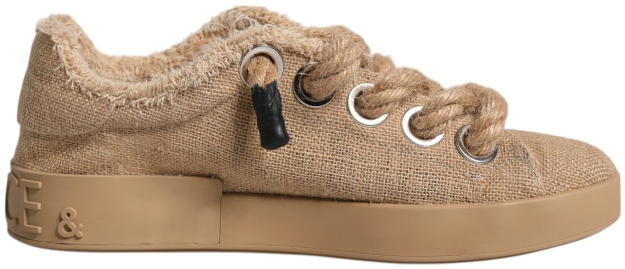 Dolce & Gabbana Brown Jute Fabric Low Top Men Sneakers Shoes Bruin